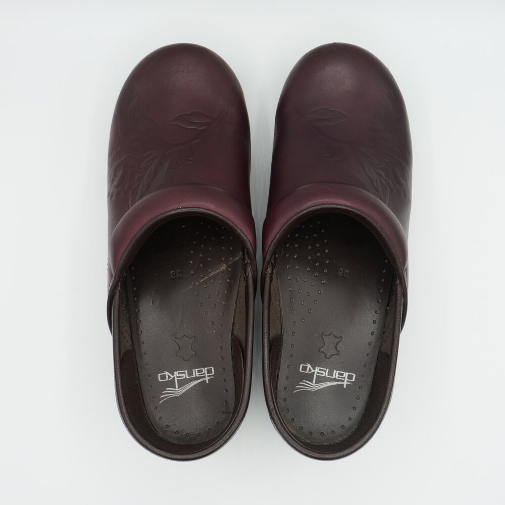 Dansko Professional Burgundy Floral Embossed Leather Clogs - EU 38 / US Women's - Picture 8 of 10